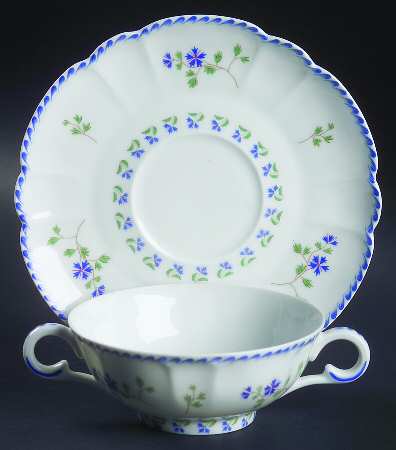 Cornflower (Barbeaux) Footed Cream Soup Bowl & Saucer Set