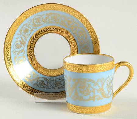 Edith Blue (Recamier Shape) Flat Demitasse Cup & Saucer Set