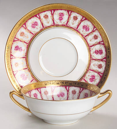 Golden Roses Flat Cream Soup Bowl & Saucer Set