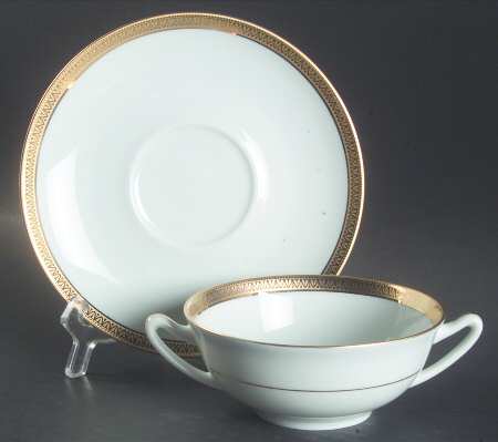 Malmaison Gold Flat Cream Soup Bowl & Saucer Set