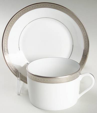 Malmaison Platinum (No Verge) Flat Cup & Saucer Set