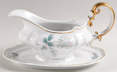 Kashmiri Rose Gravy Boat with Attached Underplate