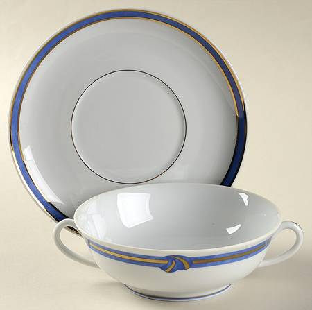 Rubanea Blue Flat Cream Soup Bowl & Saucer Set