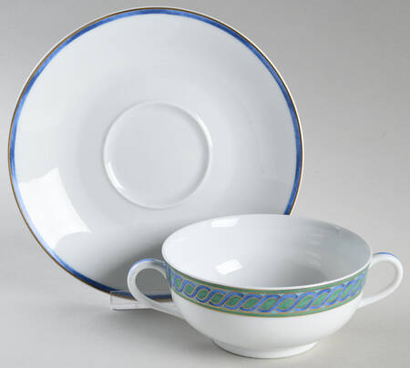 Torsade Bleu Flat Cream Soup Bowl & Saucer Set