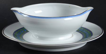 Torsade Bleu Gravy Boat with Attached Underplate by Christofle