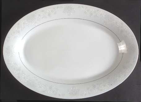 Annie (White & Gray Desgn) 14" Oval Serving Platter