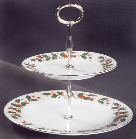 Noel (Brown Lettering Backstamp) 6 5/8"-10"  2 Tiered Serving Tray (Dp, Sp) HC