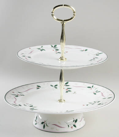 Holiday Splendor 11 1/4"  2 Tier Footed Serving Tray (DP,SP,FR) HC