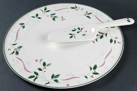 Holiday Splendor Cake Plate & Solid Ceramic Server Set (No Box)
