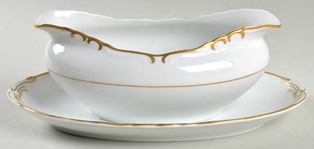 Gold Sharon Gravy Boat with Attached Underplate by James Chatelaine