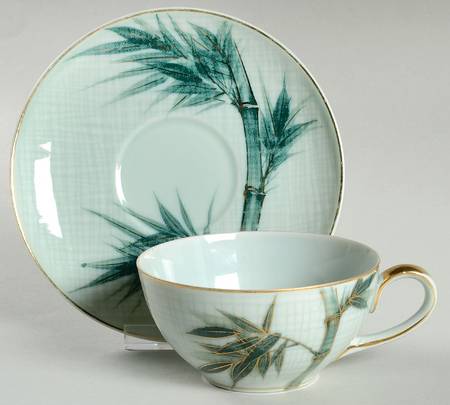 Bamboo (Gold Trim) Flat Cup & Saucer Set