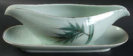 Bamboo (Gold Trim) Gravy Boat with Attached Underplate