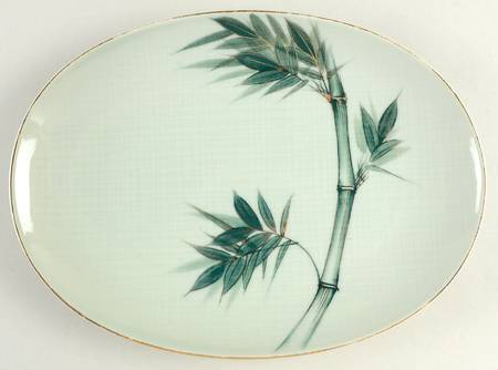 Bamboo (Gold Trim) 12" Oval Serving Platter