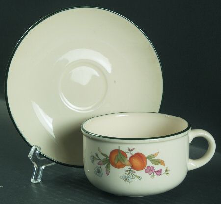 Peaches & Cream (Green Trim) Jumbo Cup & Saucer Set