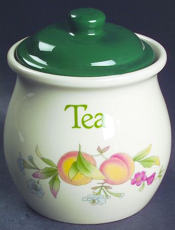 Peaches & Cream (Green Trim) Tea Canister & Lid