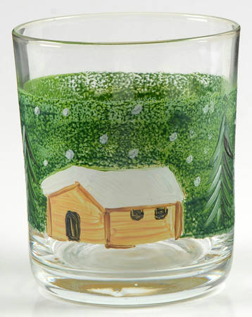 Log Cabin Christmas Glassware Double Old Fashioned