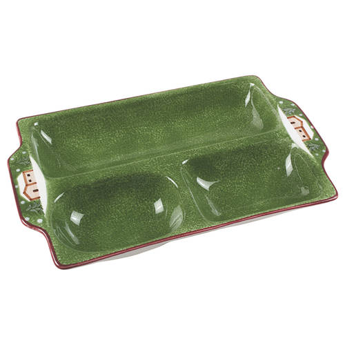 Log Cabin Christmas 3 Part Rectangular Divided Server