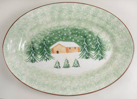 Log Cabin Christmas 21" Oval Serving Platter