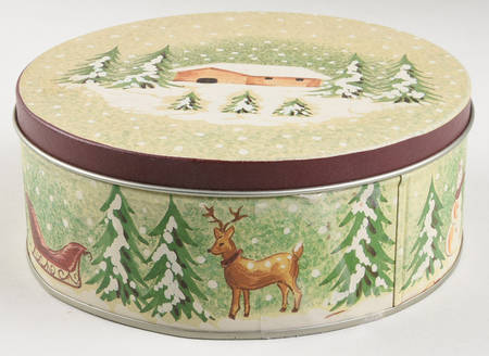 Log Cabin Christmas Small Round Storage Tin & Lid