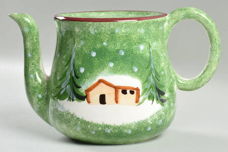 Log Cabin Christmas Teapot No Lid