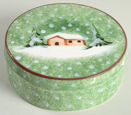 Log Cabin Christmas Round Box & Lid