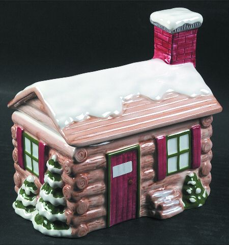 Log Cabin Christmas Figural Candy Box & Lid
