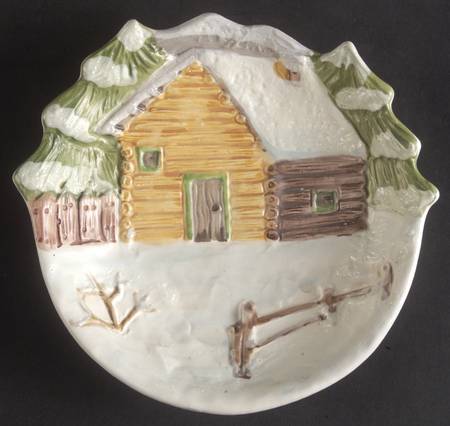 Log Cabin Christmas Sculpted Canape Plate