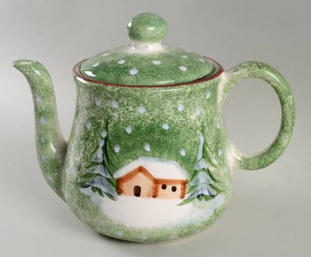 Log Cabin Christmas Teapot & Lid