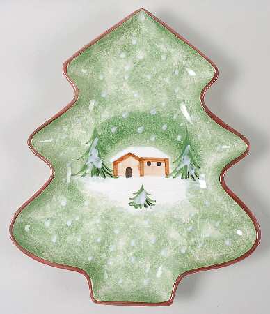 Log Cabin Christmas Large Tree Shaped Dish