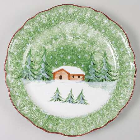 Log Cabin Christmas 12" Chop Plate (Round Platter)