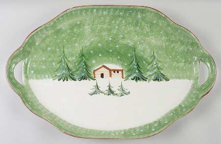 Log Cabin Christmas 20" Handled Tray