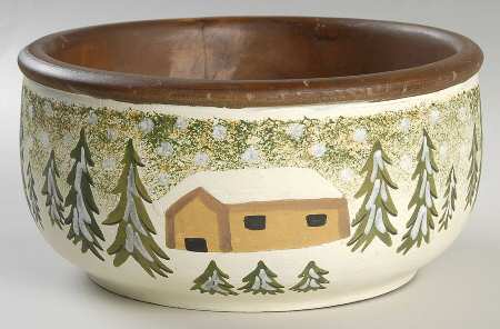 Log Cabin Christmas 9" Wood Salad/Serving Bowl
