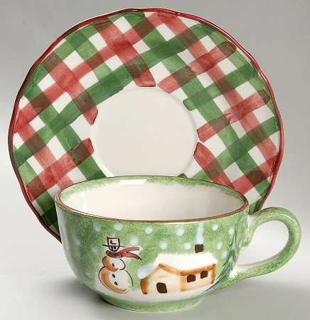 Log Cabin Christmas Breakfast Cup & Saucer Set