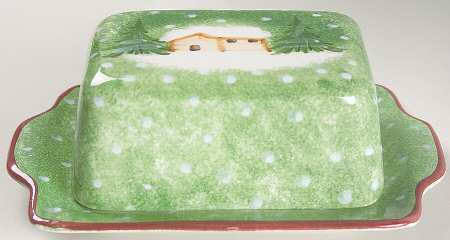Log Cabin Christmas Rectangular Covered Butter