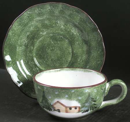 Log Cabin Christmas Breakfast Cup & Saucer Set