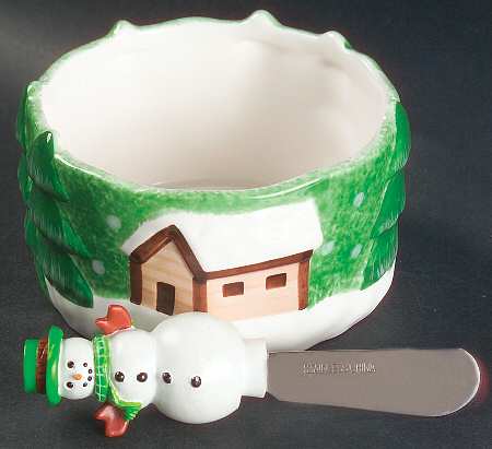 Log Cabin Christmas Dip Bowl & Spreader Set