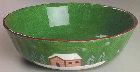 Log Cabin Christmas 10" Round Vegetable Bowl