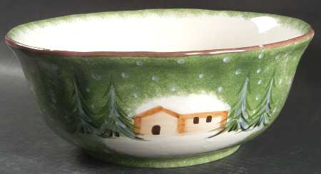 Log Cabin Christmas 11" Large Salad Serving Bowl