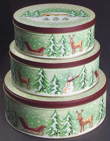 Log Cabin Christmas Round Storage Tin & Lid (Set of 3)