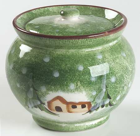 Log Cabin Christmas Sugar Bowl & Lid