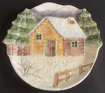 Log Cabin Christmas 16" Sculpted Round Tray