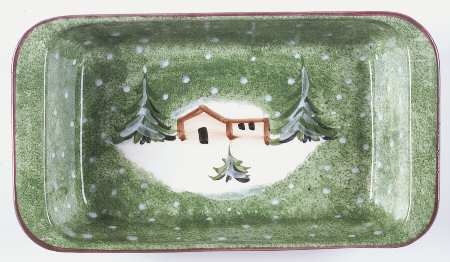 Log Cabin Christmas 12" Rectangular Baker