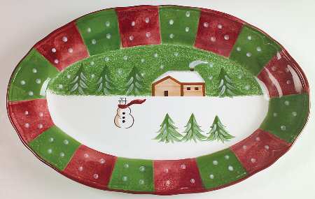 Log Cabin Christmas 17" Oval Serving Platter