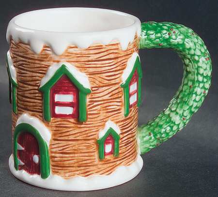 Log Cabin Christmas Sculpted Mug