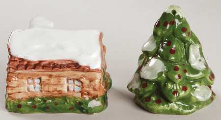 Log Cabin Christmas Figural Salt and Pepper