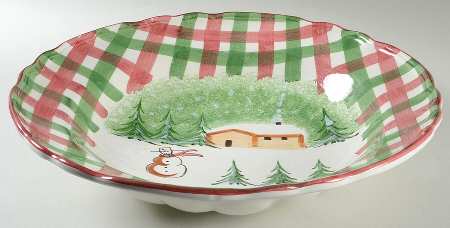 Log Cabin Christmas 14" Pasta Serving Bowl