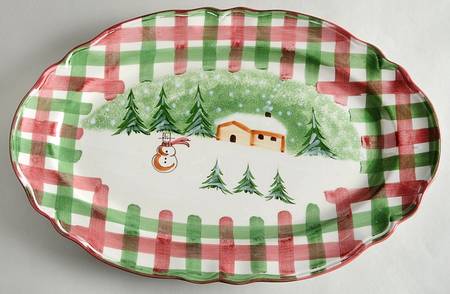 Log Cabin Christmas 17" Oval Serving Platter