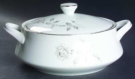 Silver Rose Round Covered Vegetable by Creative Manor