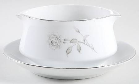 Silver Rose Gravy Boat with Attached Underplate by Creative Manor