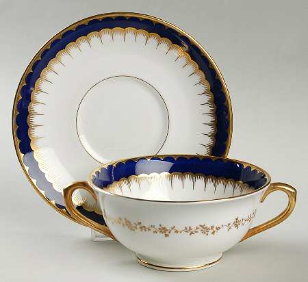 6143 Cobalt Blue Footed Cream Soup Bowl & Saucer Set